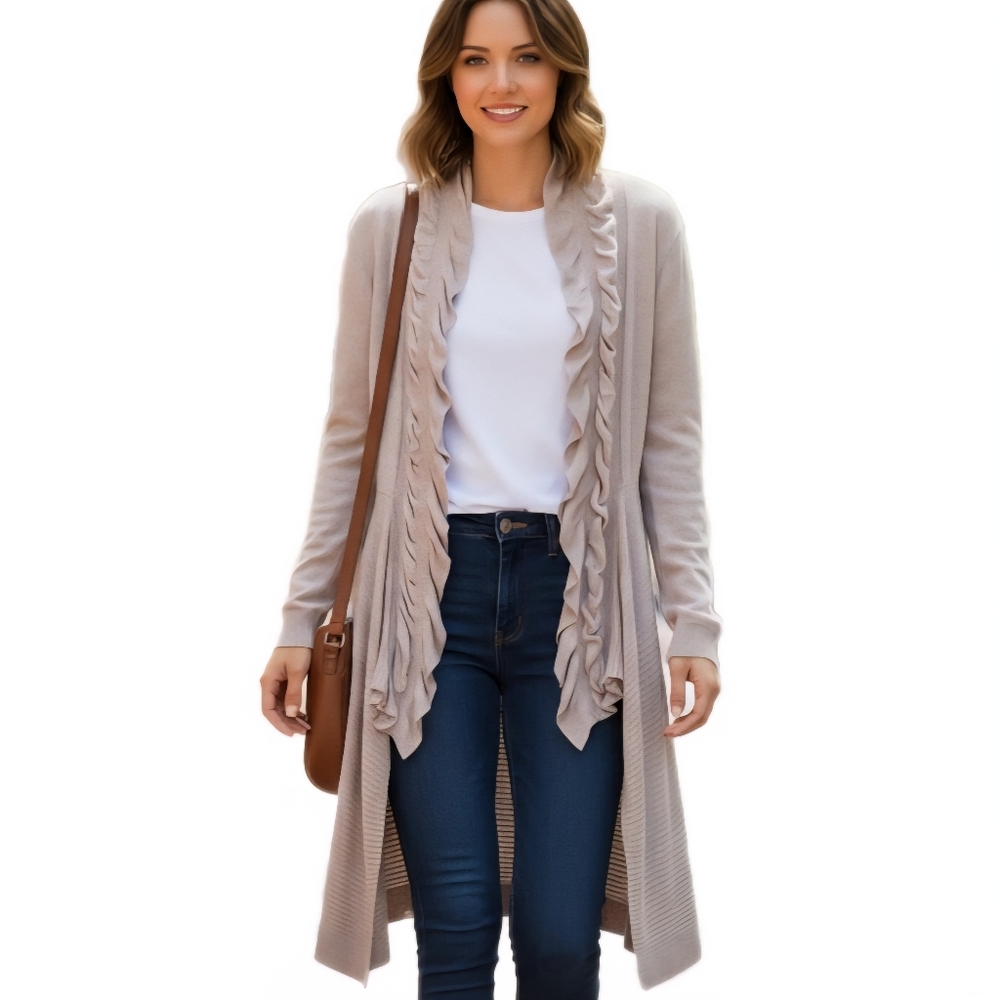 INC INTERNATIONAL‎ CONCEPTS Cascading Ruffle Front Soft Beige  Cardigan XL